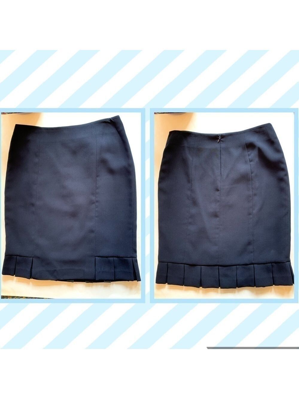 JONES STUDIO navy blue tailored pencil skirt box pleat hem neutral classic